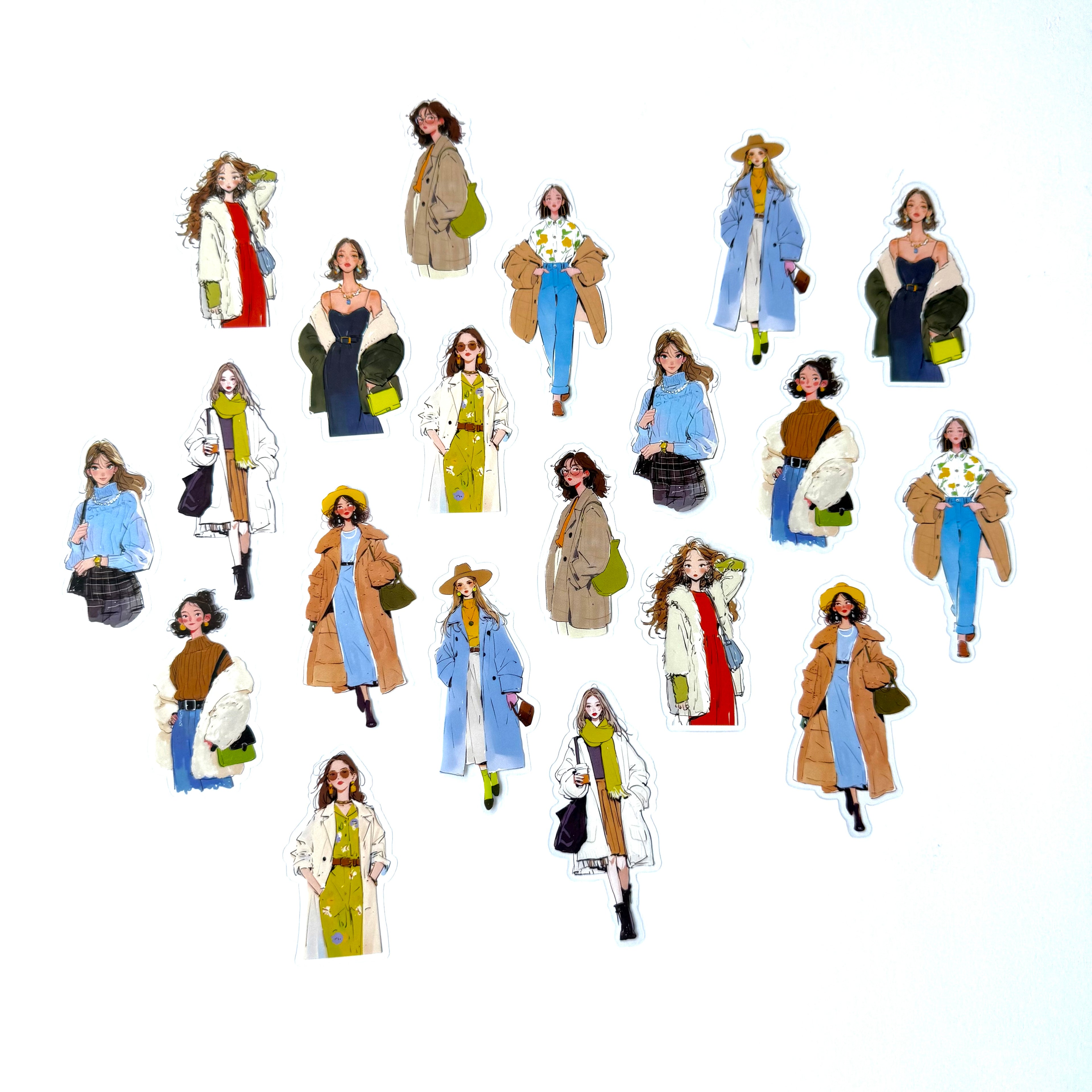 🧥 Cozy City Style – Fashion Girls Sticker Pack (20 pcs)