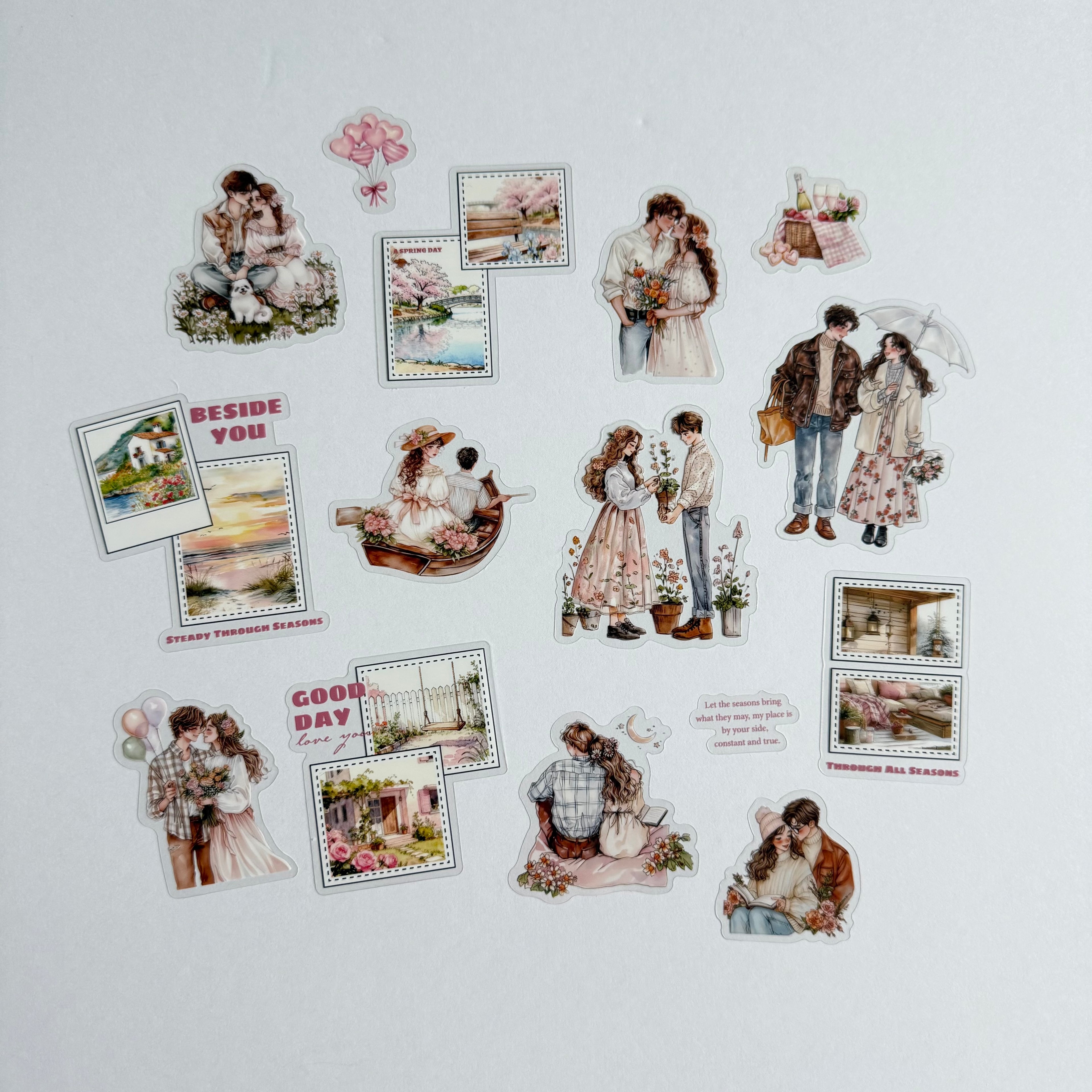 🕯 Pink Home Warmth – Cozy Couple Moments Sticker Set (15 pcs) 🩷🏡
