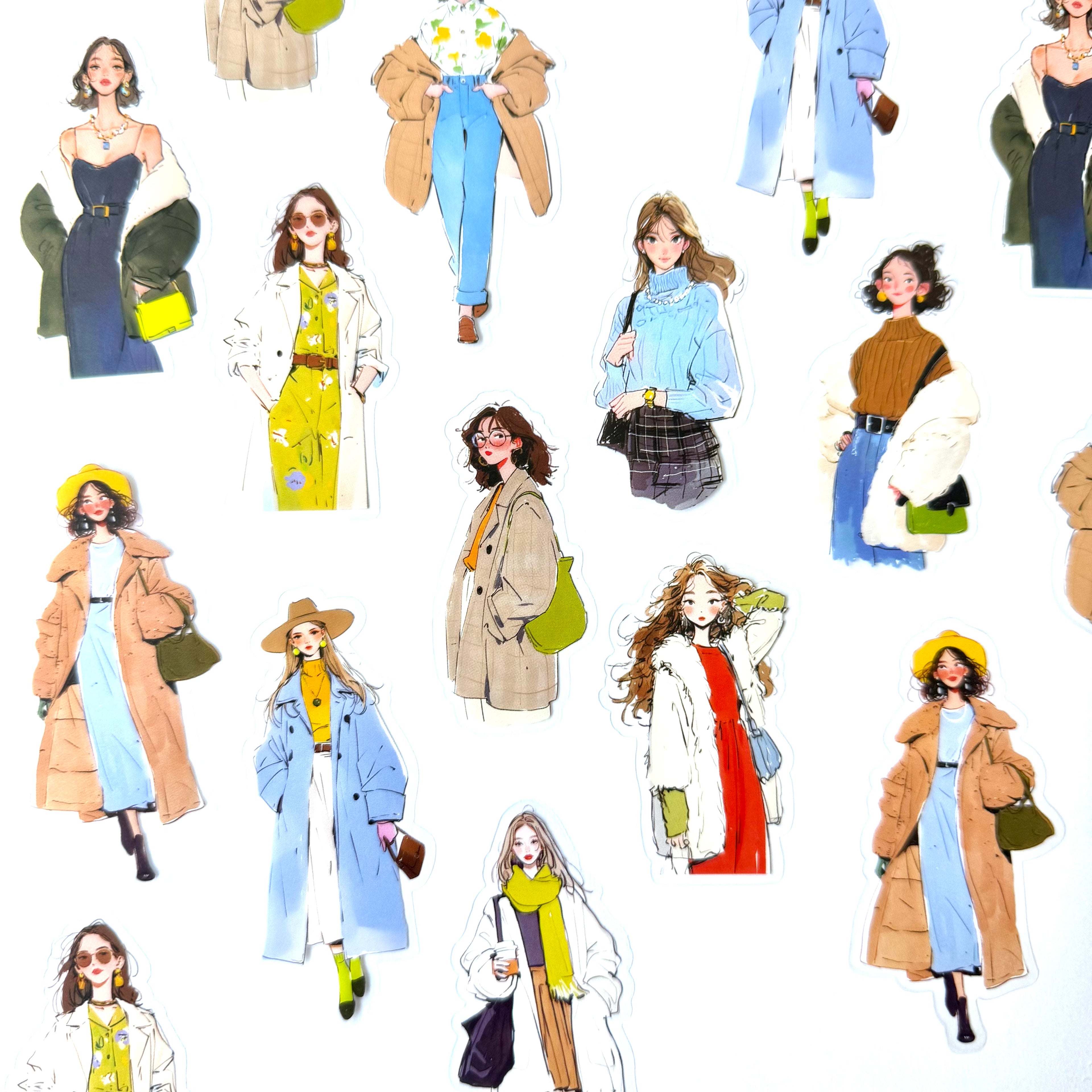 🧥 Cozy City Style – Fashion Girls Sticker Pack (20 pcs)