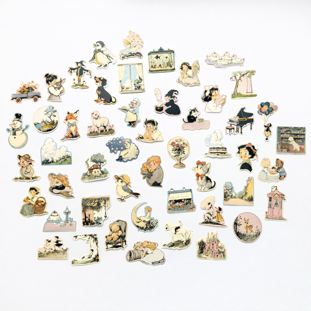 🌸 Vintage Storybook Dreams — Sticker Pack (50 pcs)