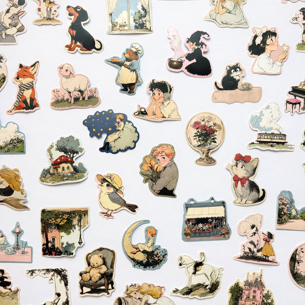 🌸 Vintage Storybook Dreams — Sticker Pack (50 pcs)