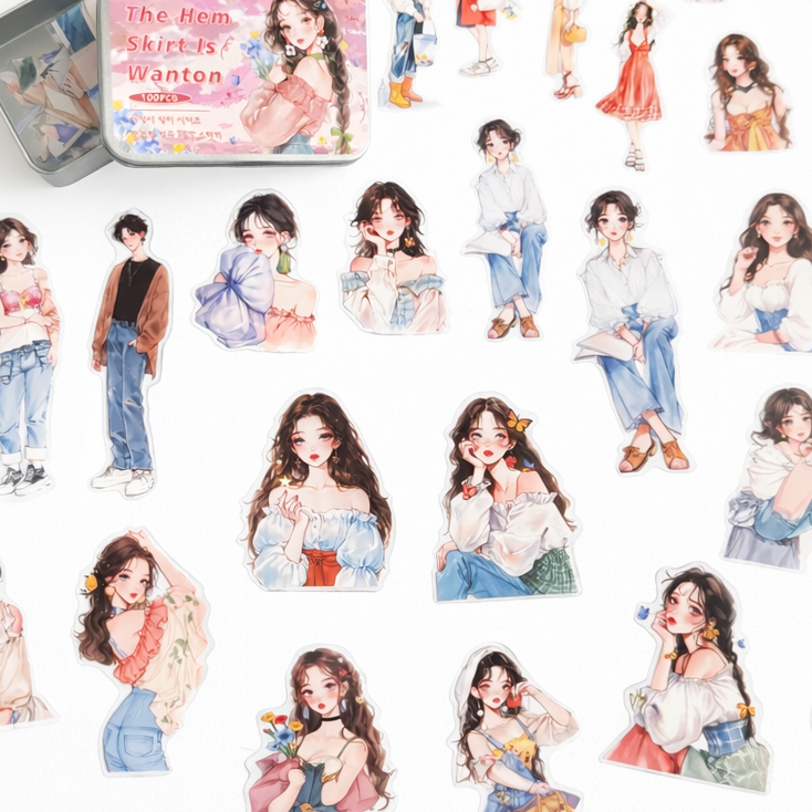 🌷 The Hem Skirt Is Wanton — 100-Piece Romantic Sticker Collection