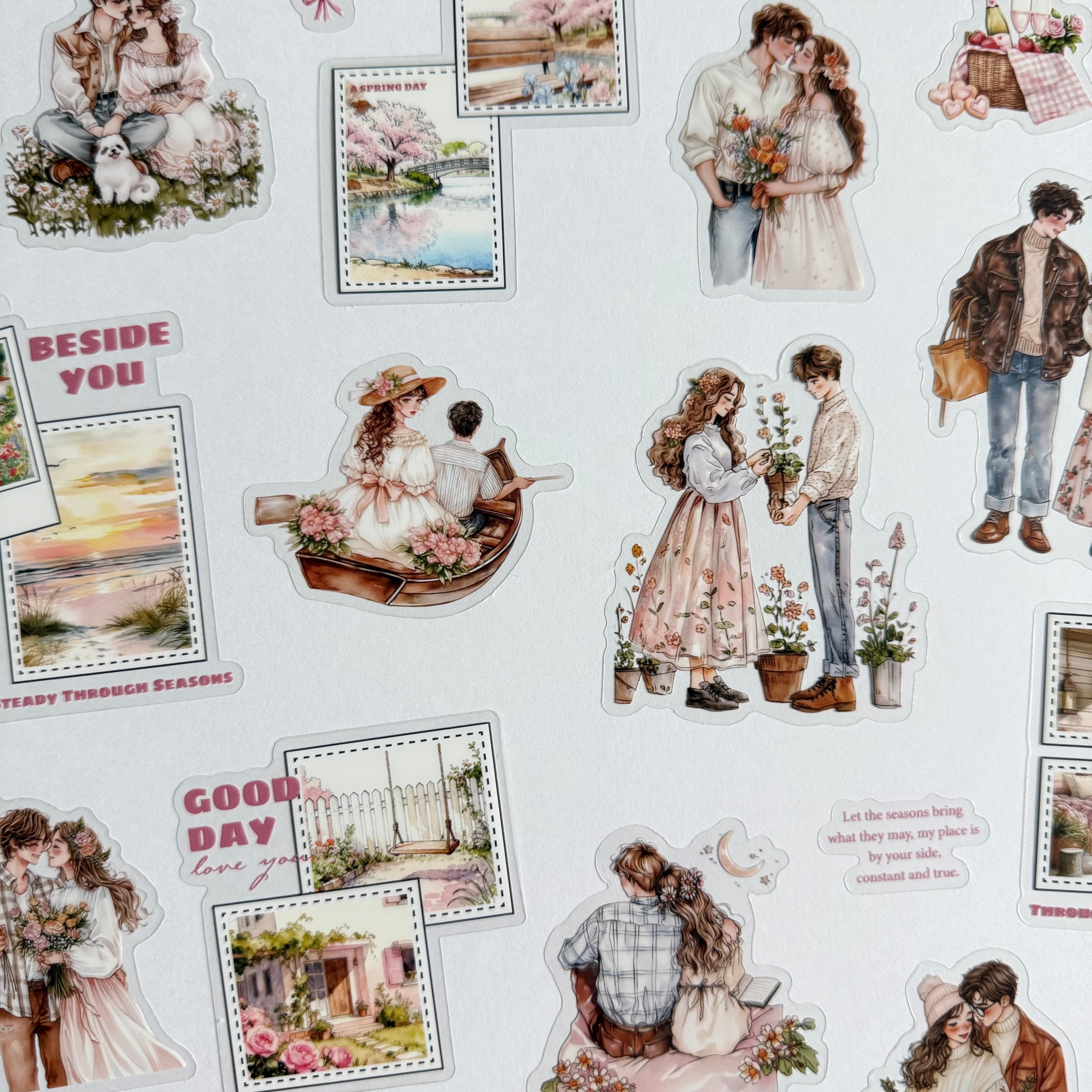 🕯 Pink Home Warmth – Cozy Couple Moments Sticker Set (15 pcs) 🩷🏡