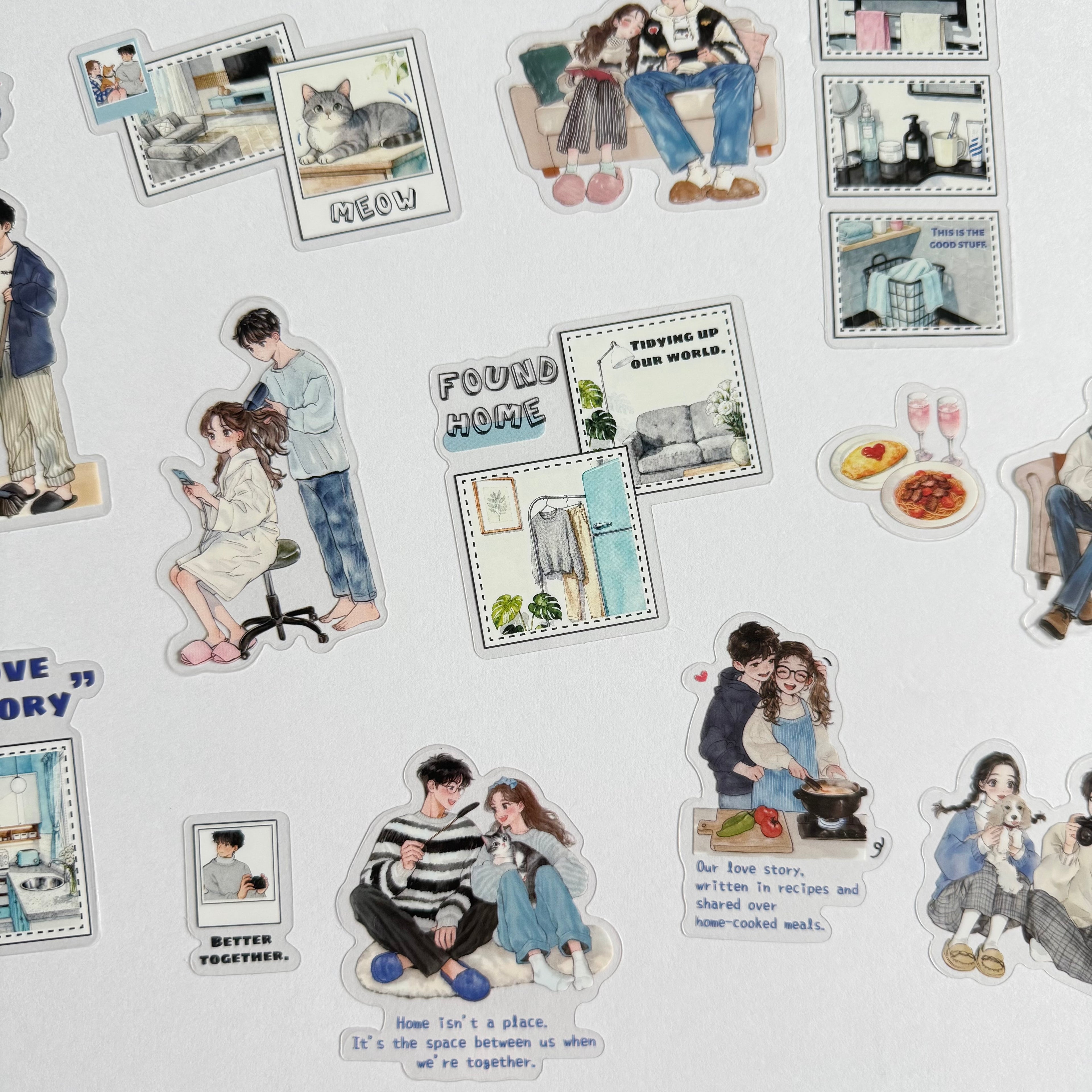 💕 Cozy Everyday Love – Romantic Home Sticker Set (15 pcs) ☕🐾