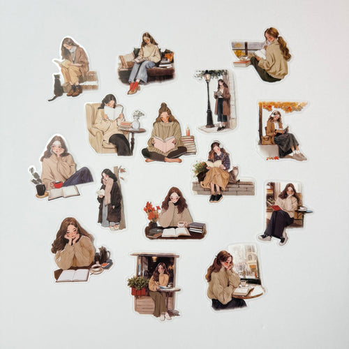 Autumn Reading Mood – Warm Cozy Sticker Set (15 pcs) 🍂📚