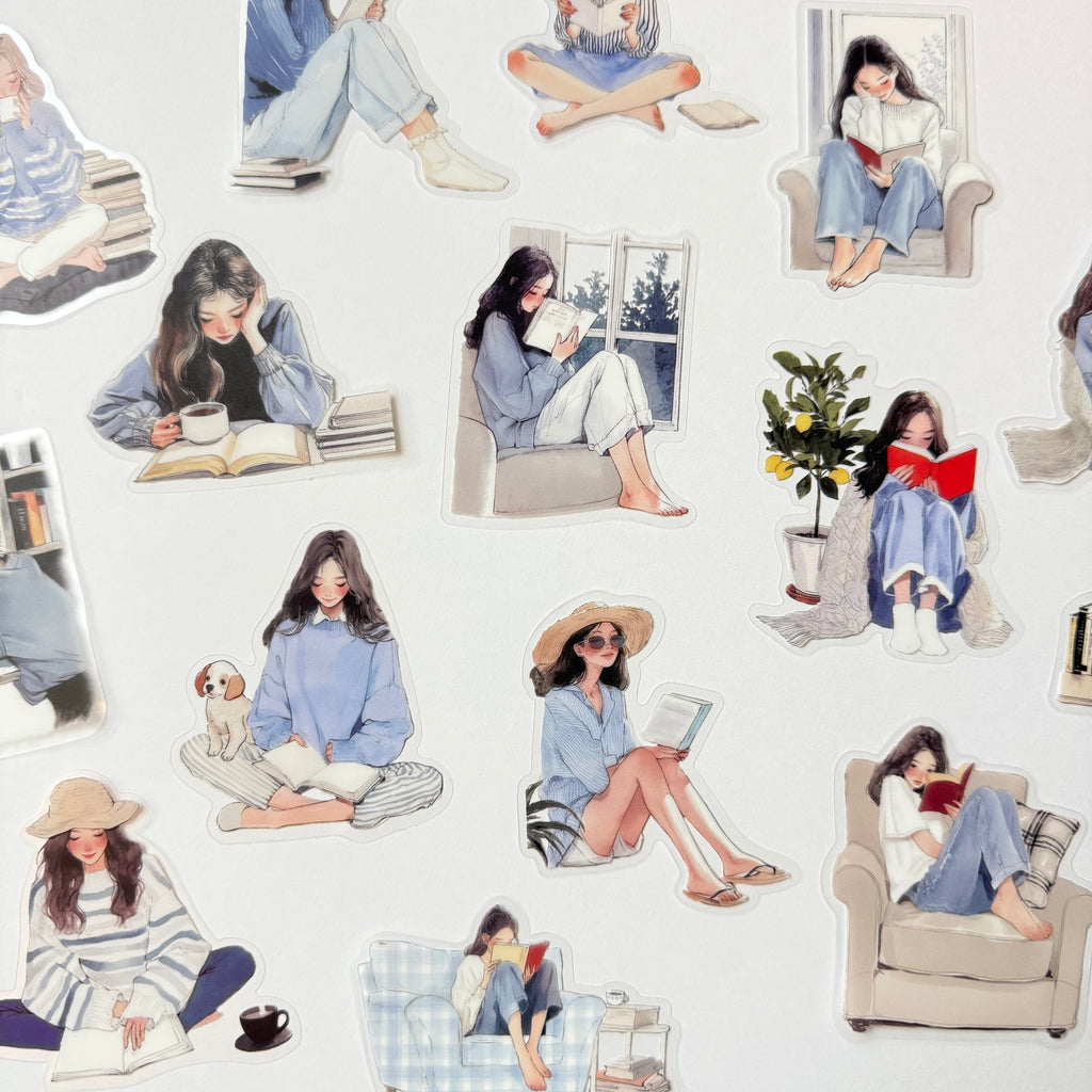 Blue Calm Days – Reading & Coffee Sticker Pack (15 pcs) 💙📘