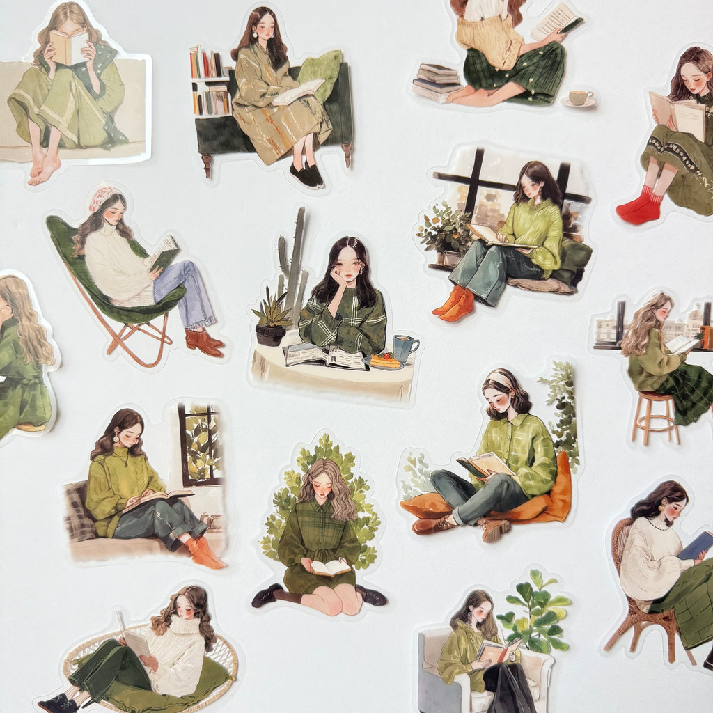 Green Reading Escape – Calm Nature Sticker Set (15 pcs) 🌿📖