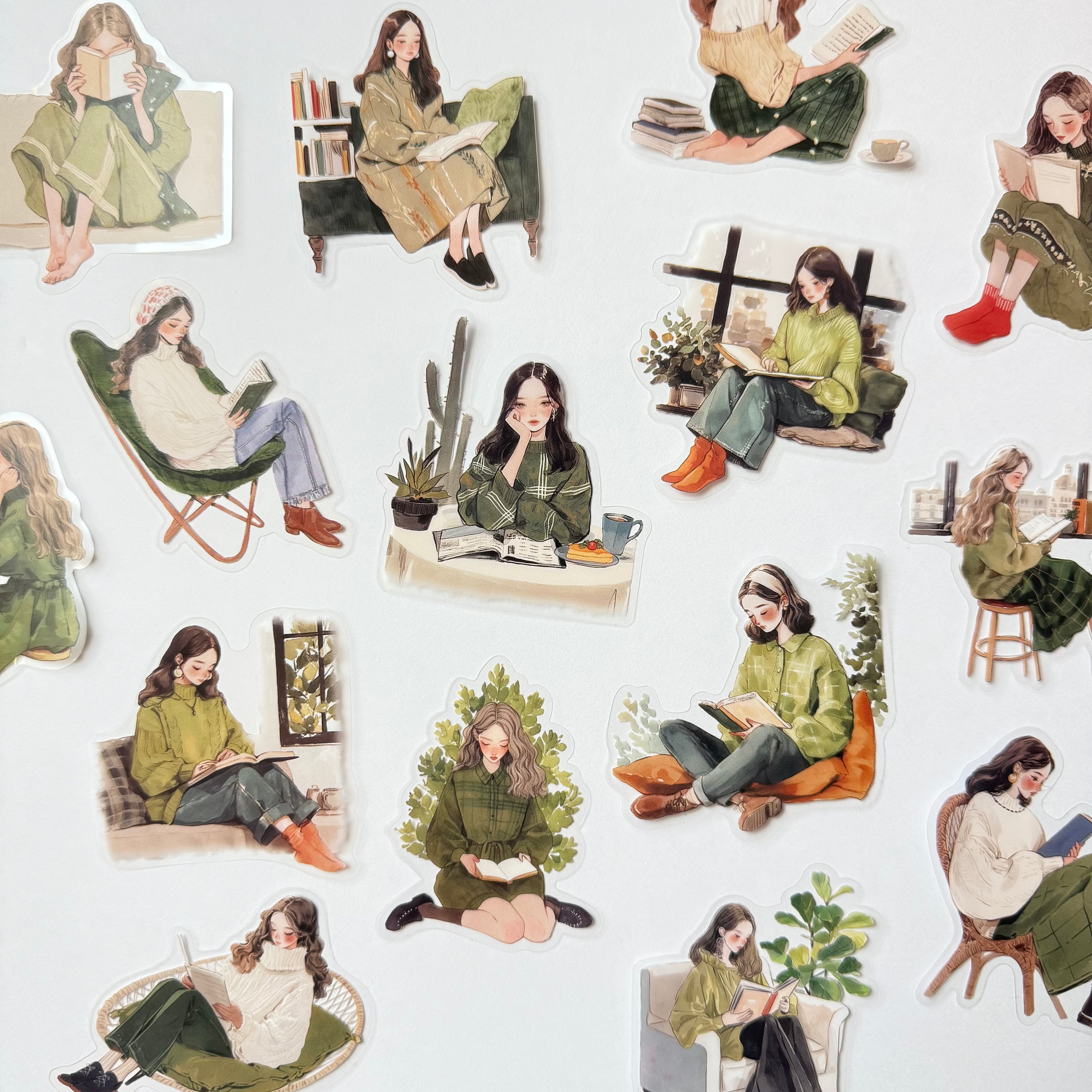 Green Reading Escape – Calm Nature Sticker Set (15 pcs) 🌿📖