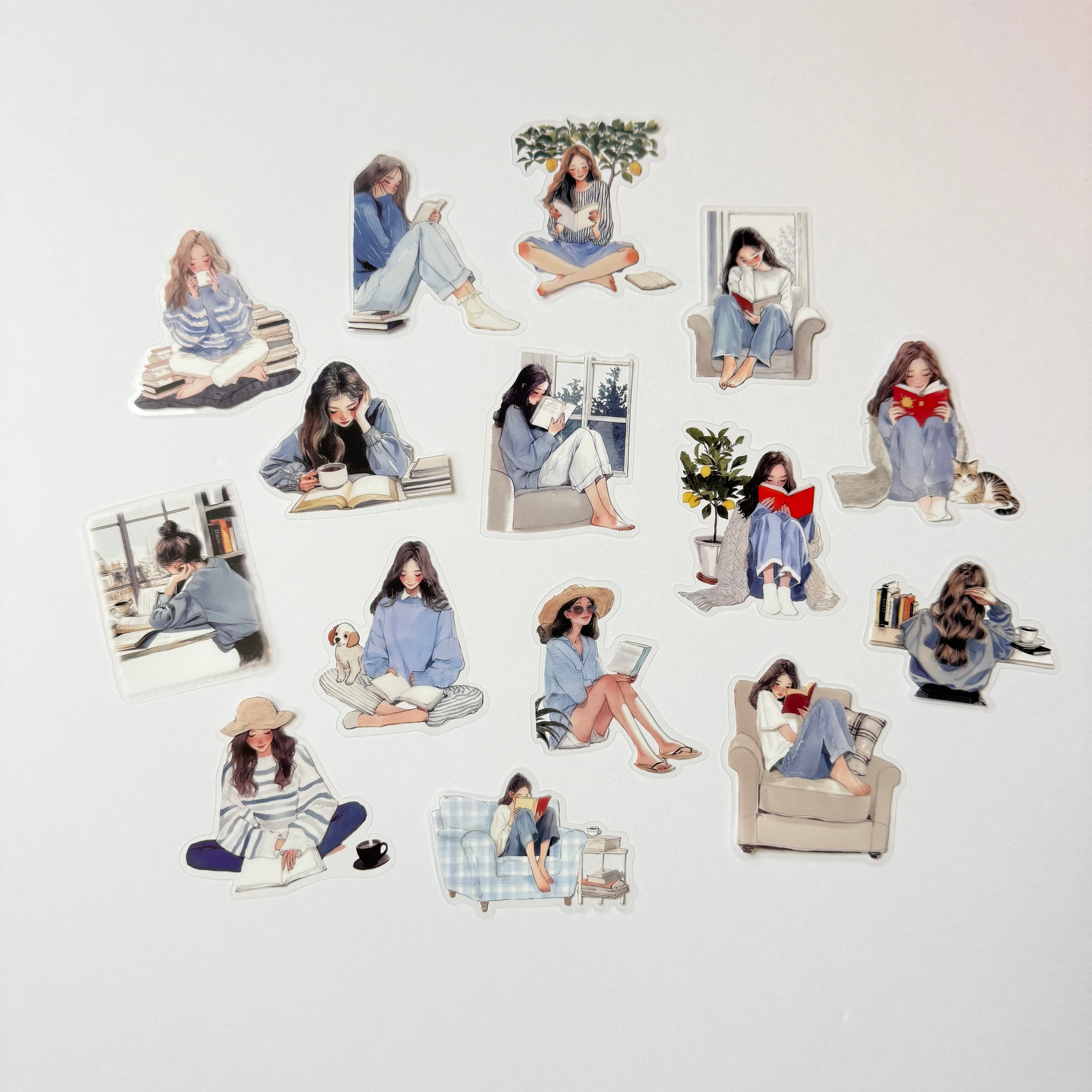 Blue Calm Days – Reading & Coffee Sticker Pack (15 pcs) 💙📘
