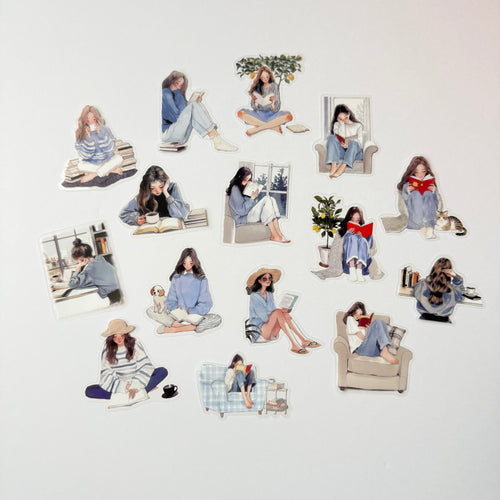 Blue Calm Days – Reading & Coffee Sticker Pack (15 pcs) 💙📘