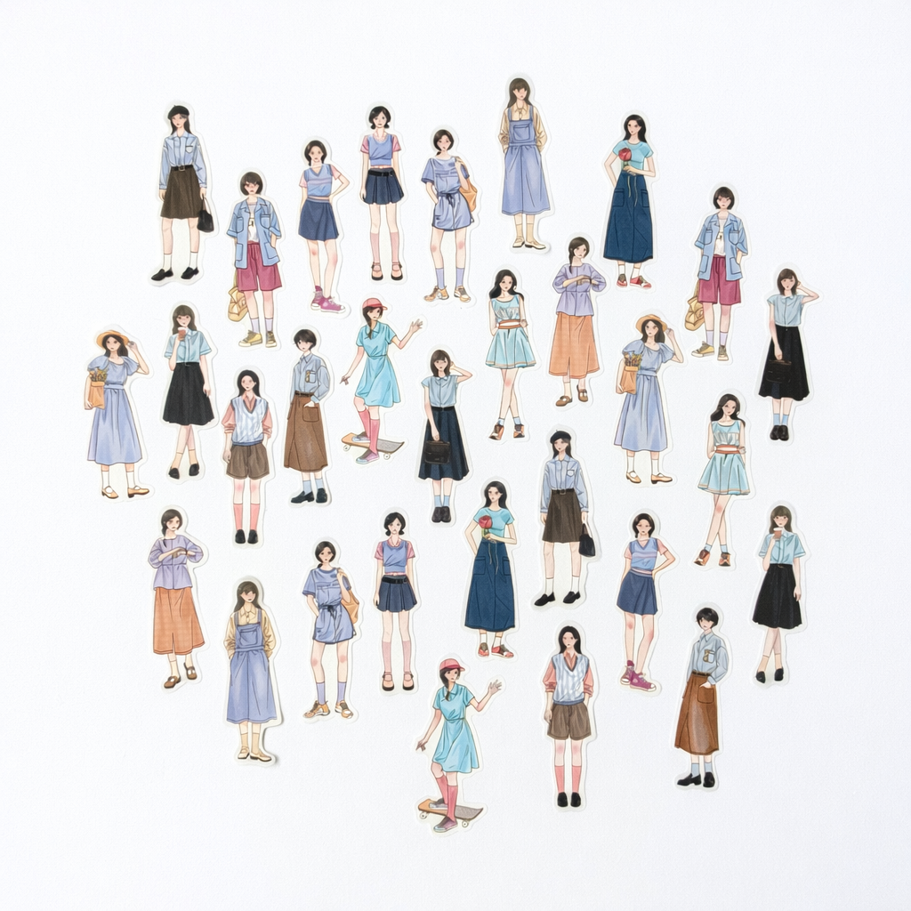 👗 Everyday Outfit Girls – Sticker Pack (30 pcs)