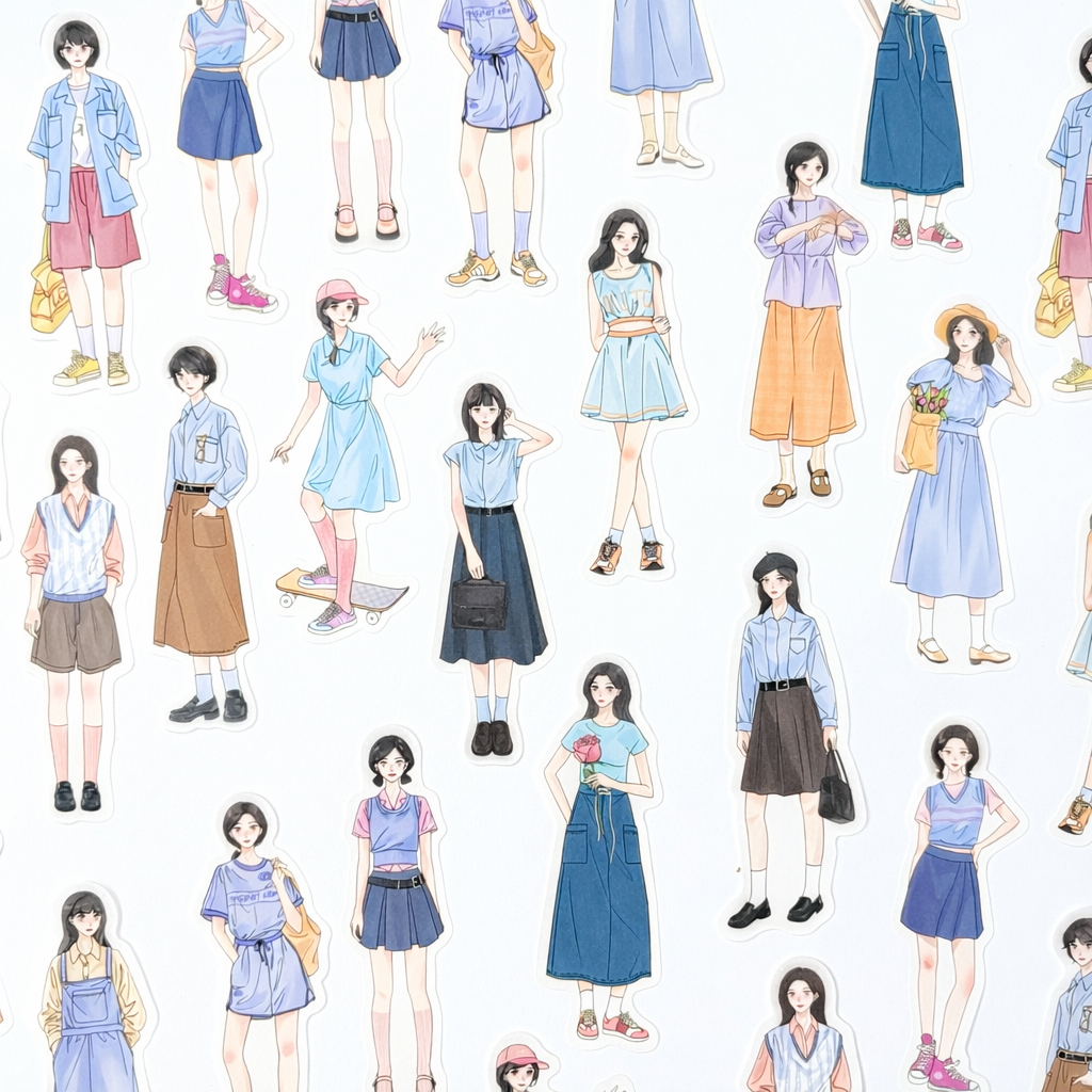 👗 Everyday Outfit Girls – Sticker Pack (30 pcs)