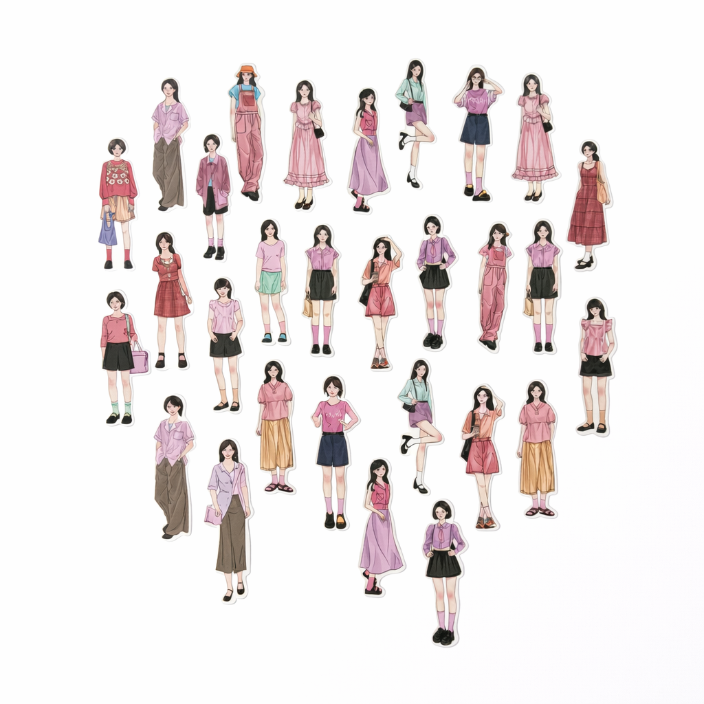 🌸 Pink Outfit Girls – Sticker Pack (30 pcs)